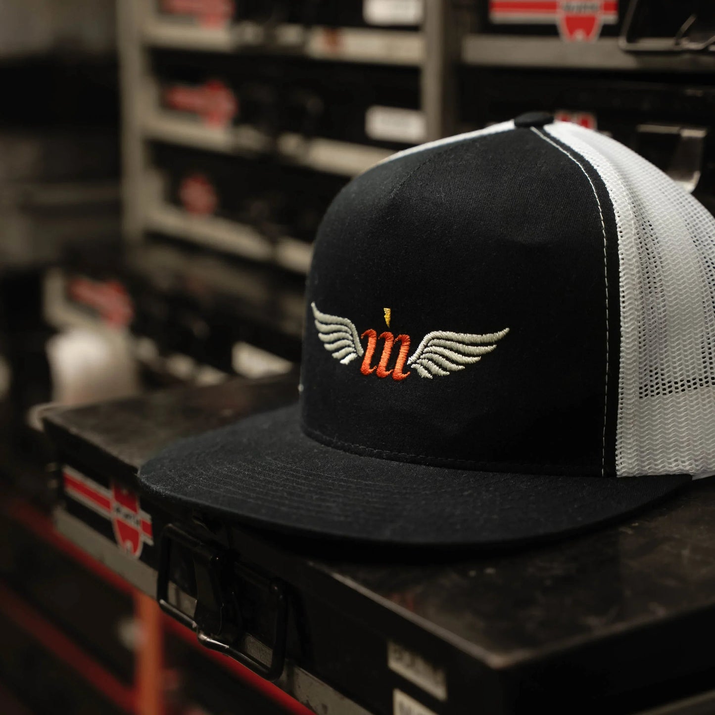 Motovator Five-Panel Snapback Trucker Cap - Black/White
