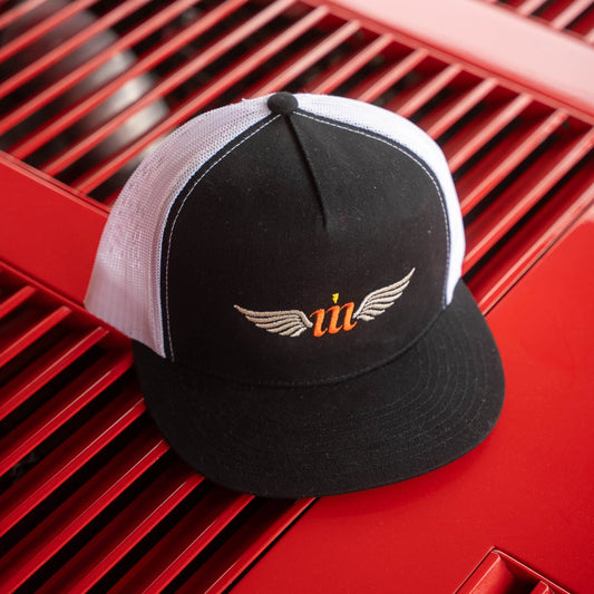 Motovator Five-Panel Snapback Trucker Cap - Black/White