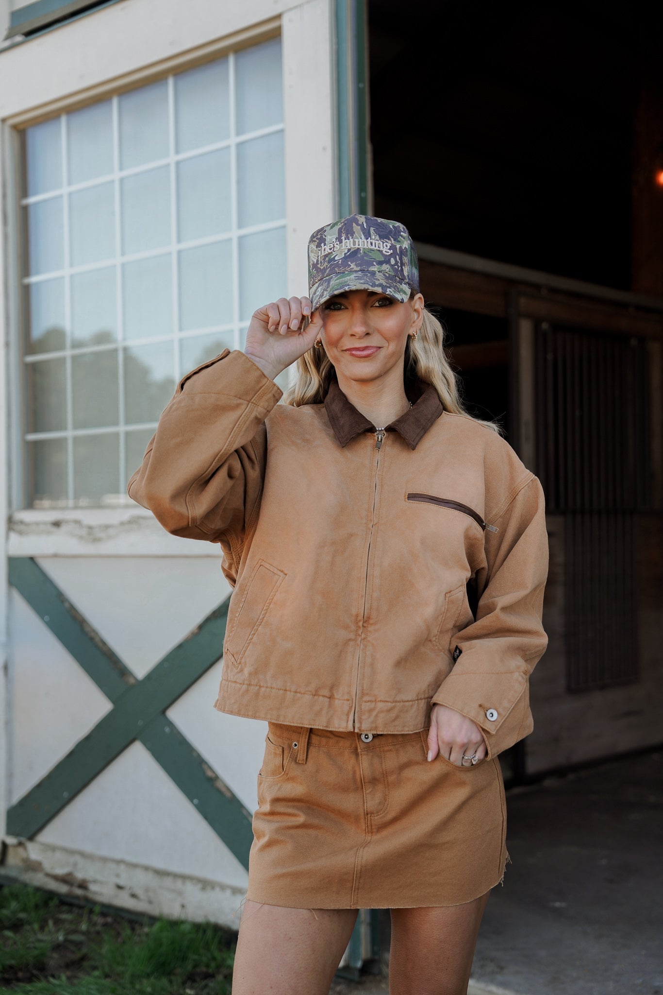 He's Hunting - Camo Vintage Trucker Hat