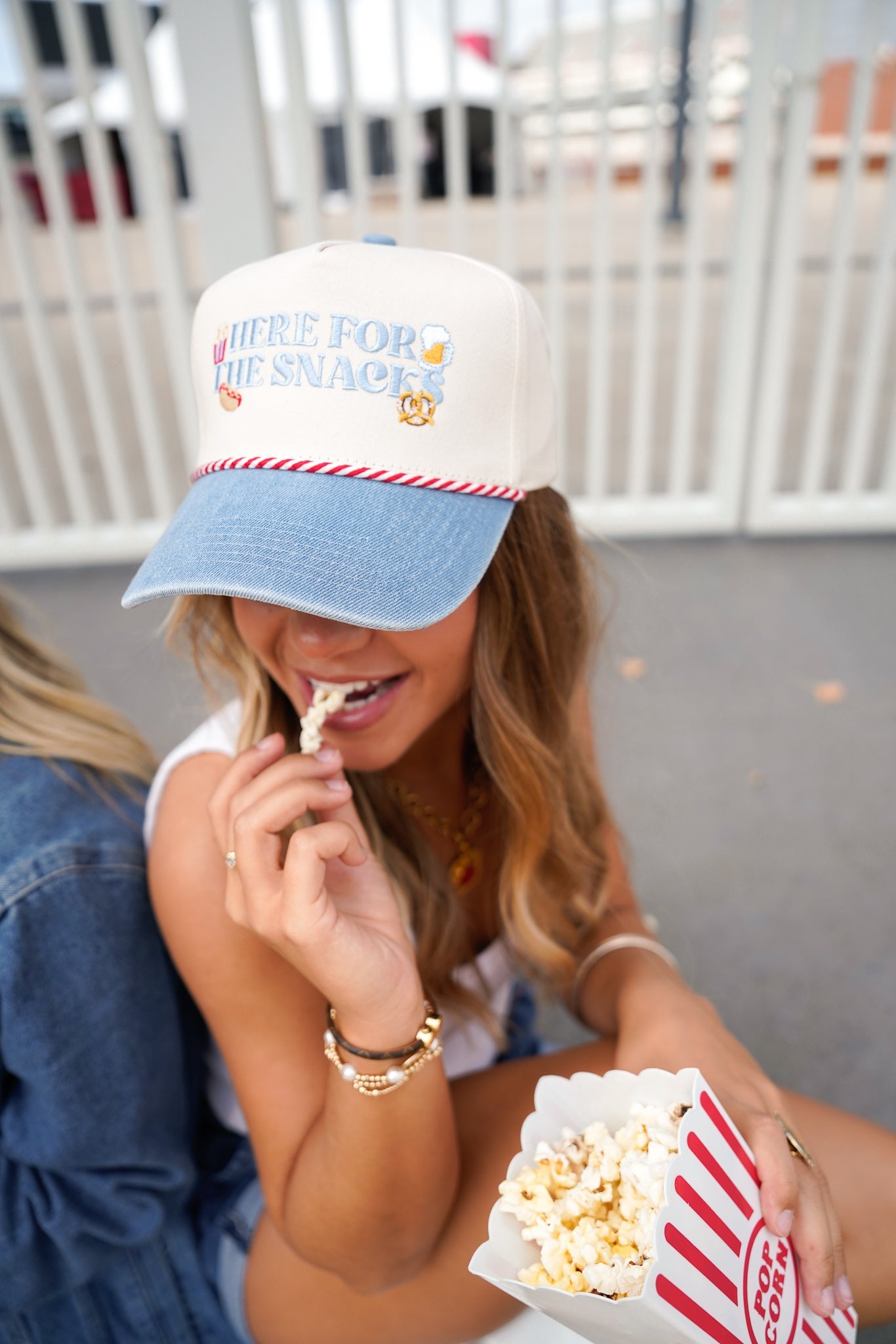 Here for the Snacks - Denim Vintage Trucker Hat