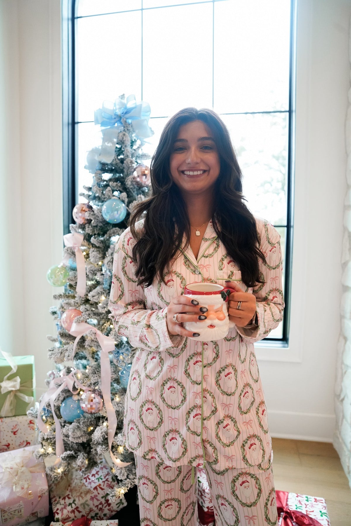 Pink Santa - Ribbed Long Pajama Set