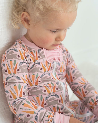 Spring Bunnies Pink Pima Cotton Zip Up Pajamas-FINAL SALE