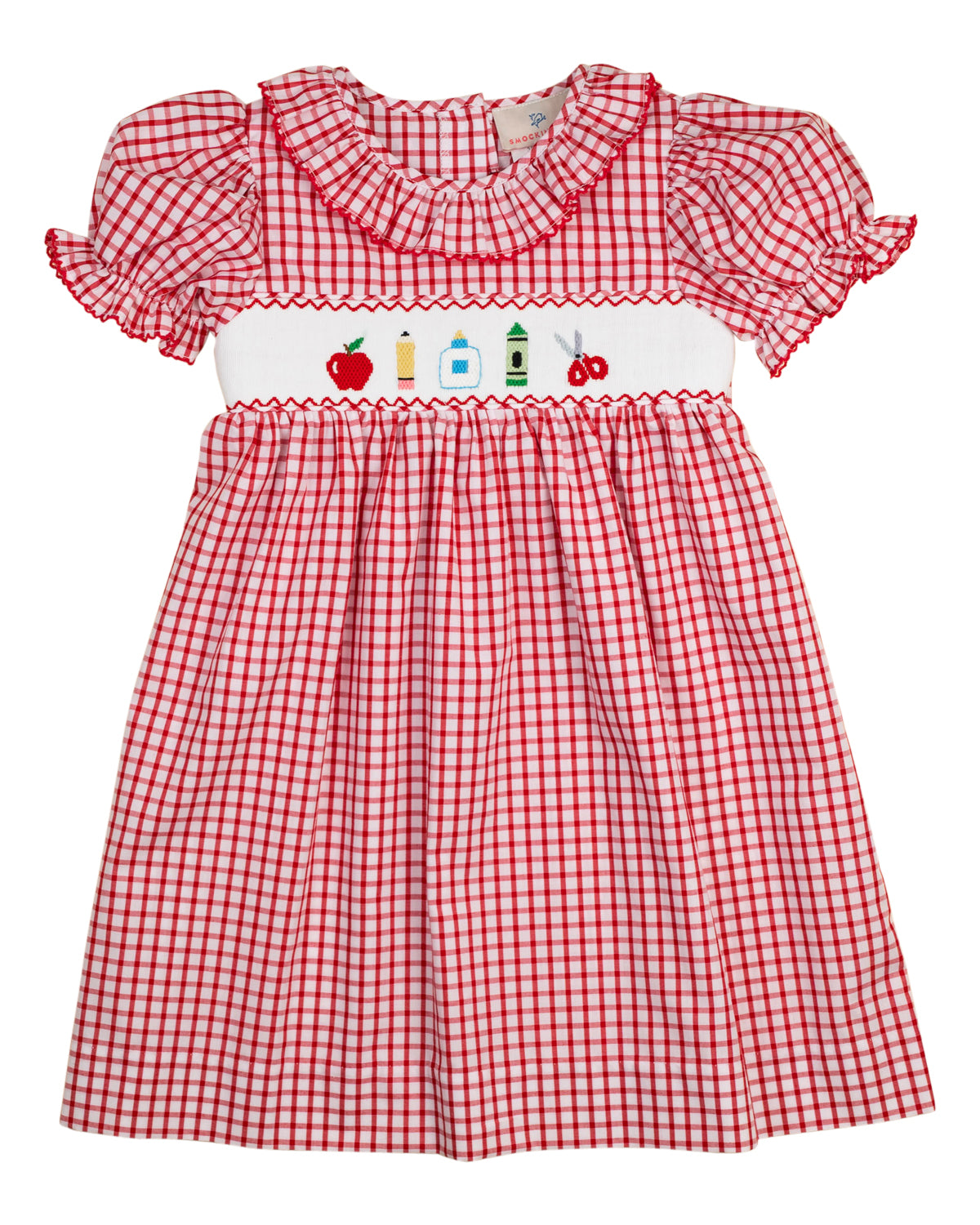 School Supplies Smocked Red Windowpane Dress