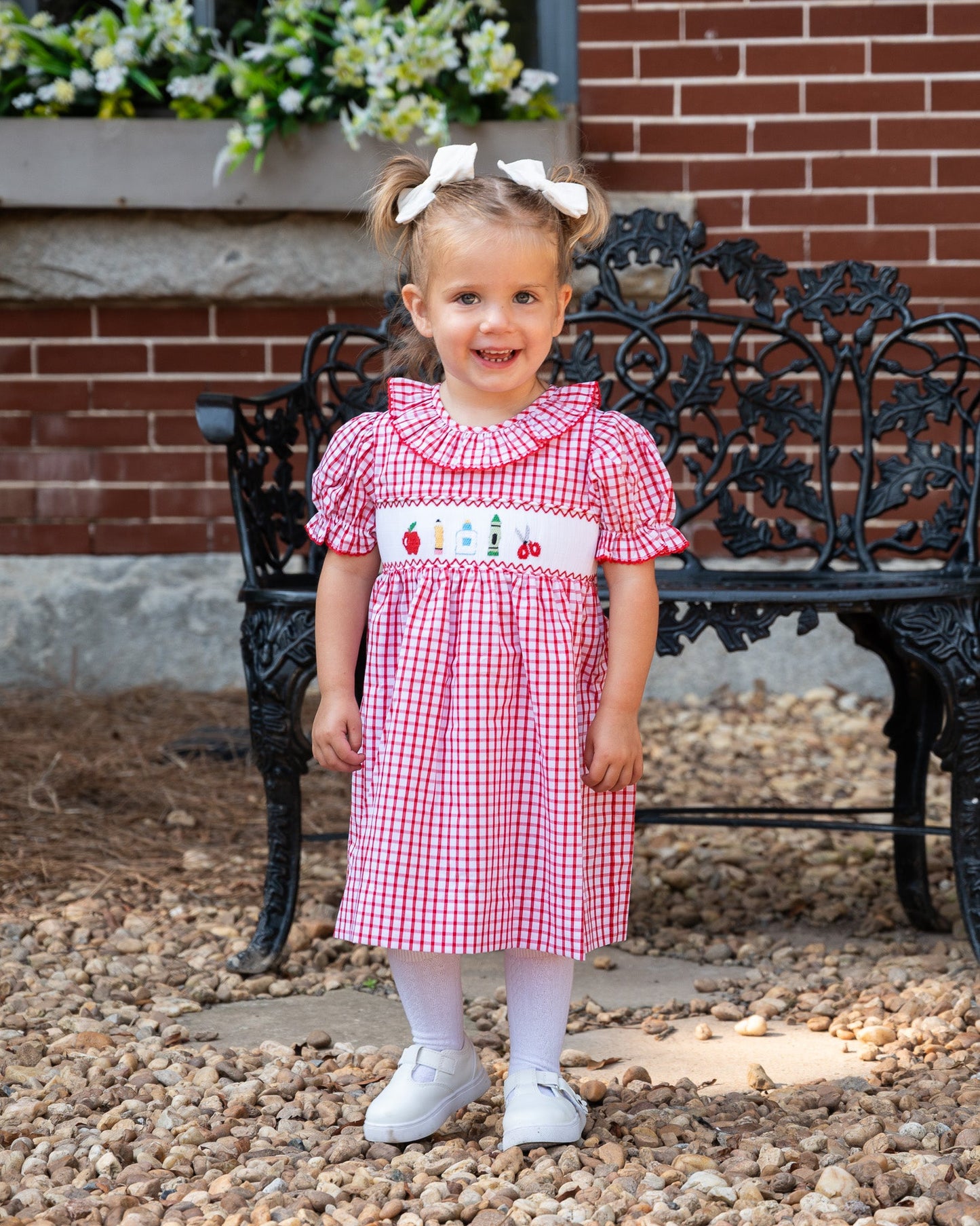 School Supplies Smocked Red Windowpane Dress