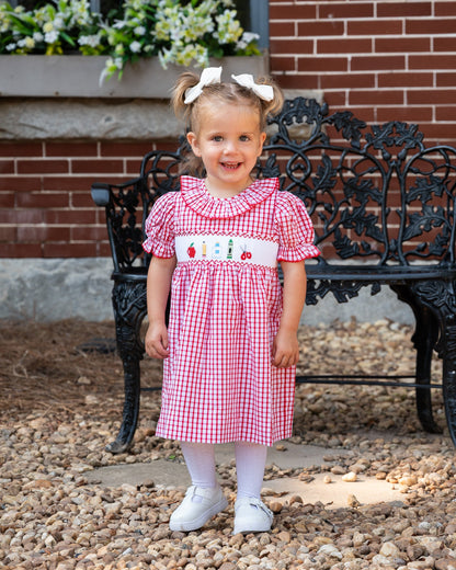 School Supplies Smocked Red Windowpane Dress