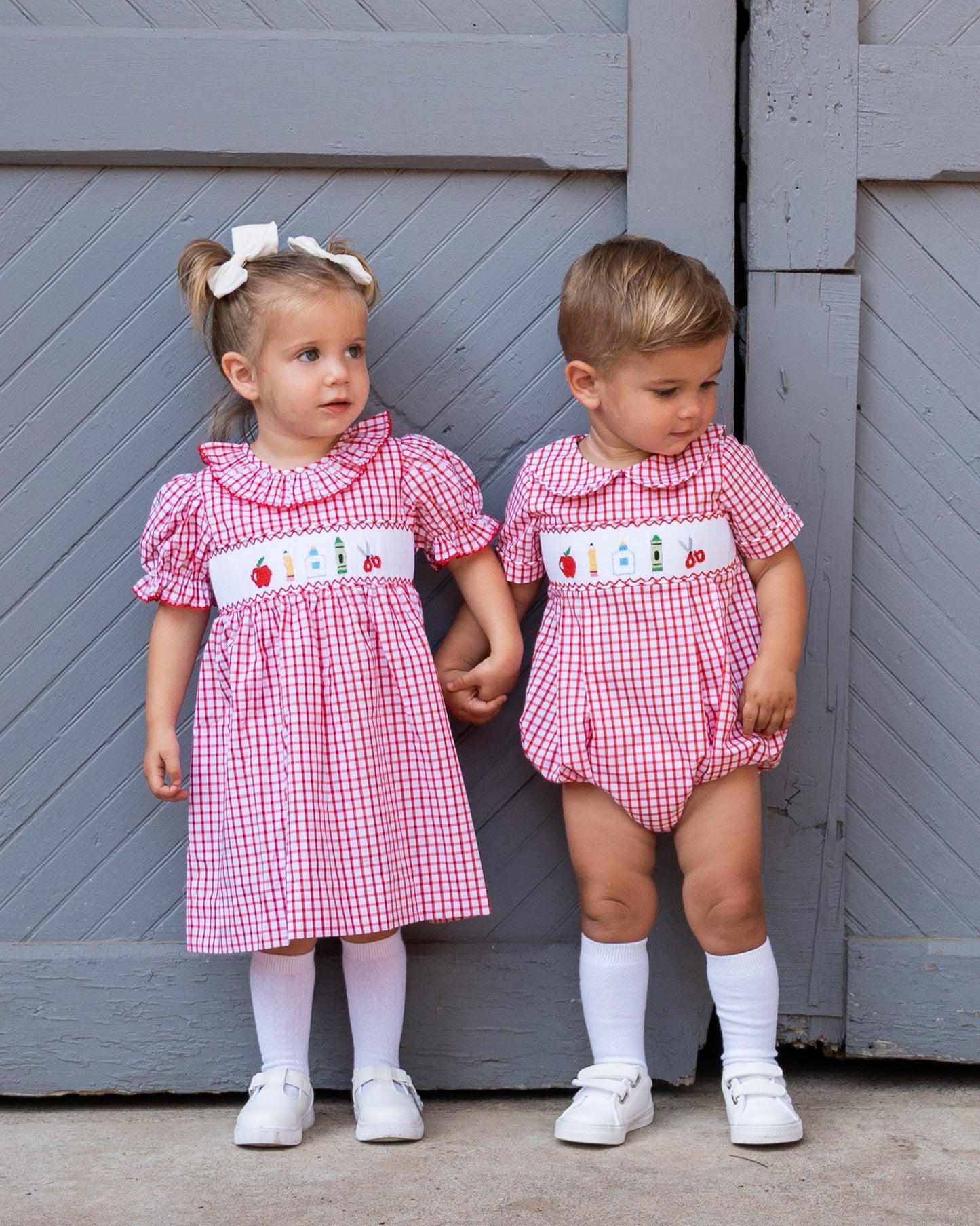 School Supplies Smocked Red Windowpane Dress