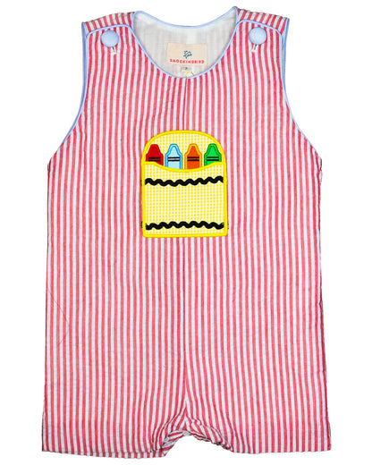 Crayon Pocket Red Seersucker Shortall