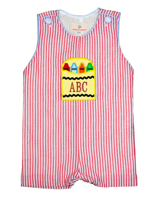Crayon Pocket Red Seersucker Shortall