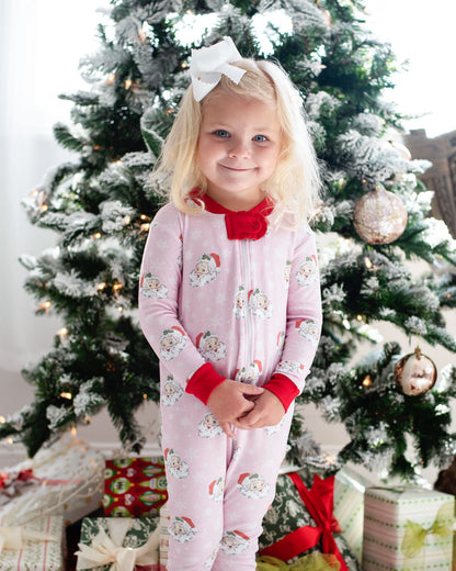 Vintage Santa Pink Knit Zip Up Pajamas-FINAL SALE