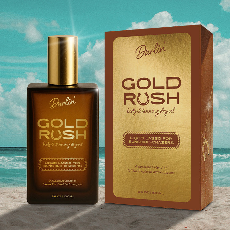 GOLD RUSH Dry Body + Tanning Oil bottle and box