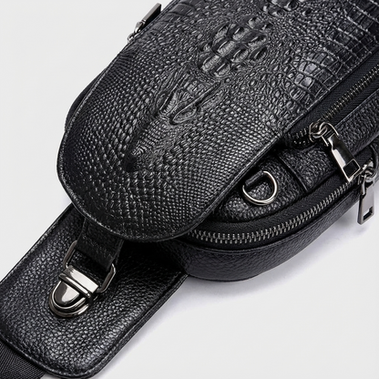 Men’s Croc-Embossed Leather Sling Bag – Secure Anti-Theft
