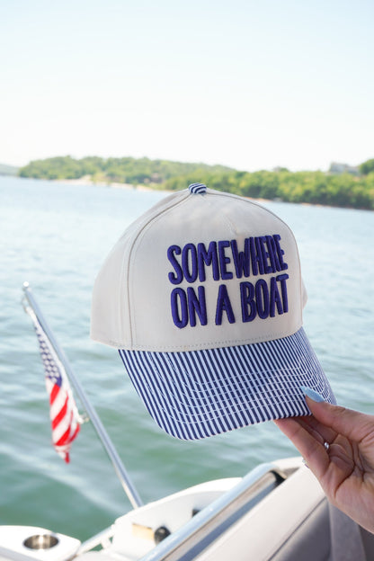 Somewhere On A Boat - Navy Stripe Trucker Hat