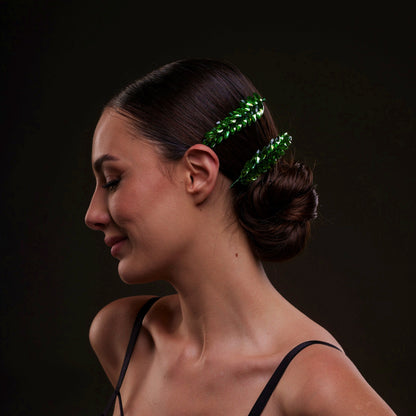 Elegant Green Crystal 2-Piece Hair Comb Set
