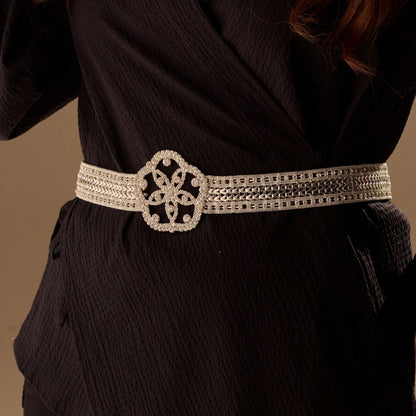 Elegant Silver Flower Belt - Bridal Sash Belt, Jeweled  Belt