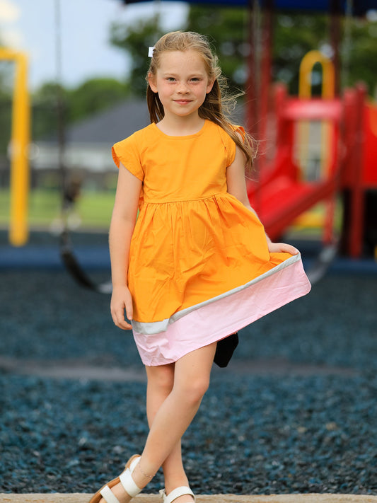 Back To School Pencil Girls Dress Color Block Bow Dress