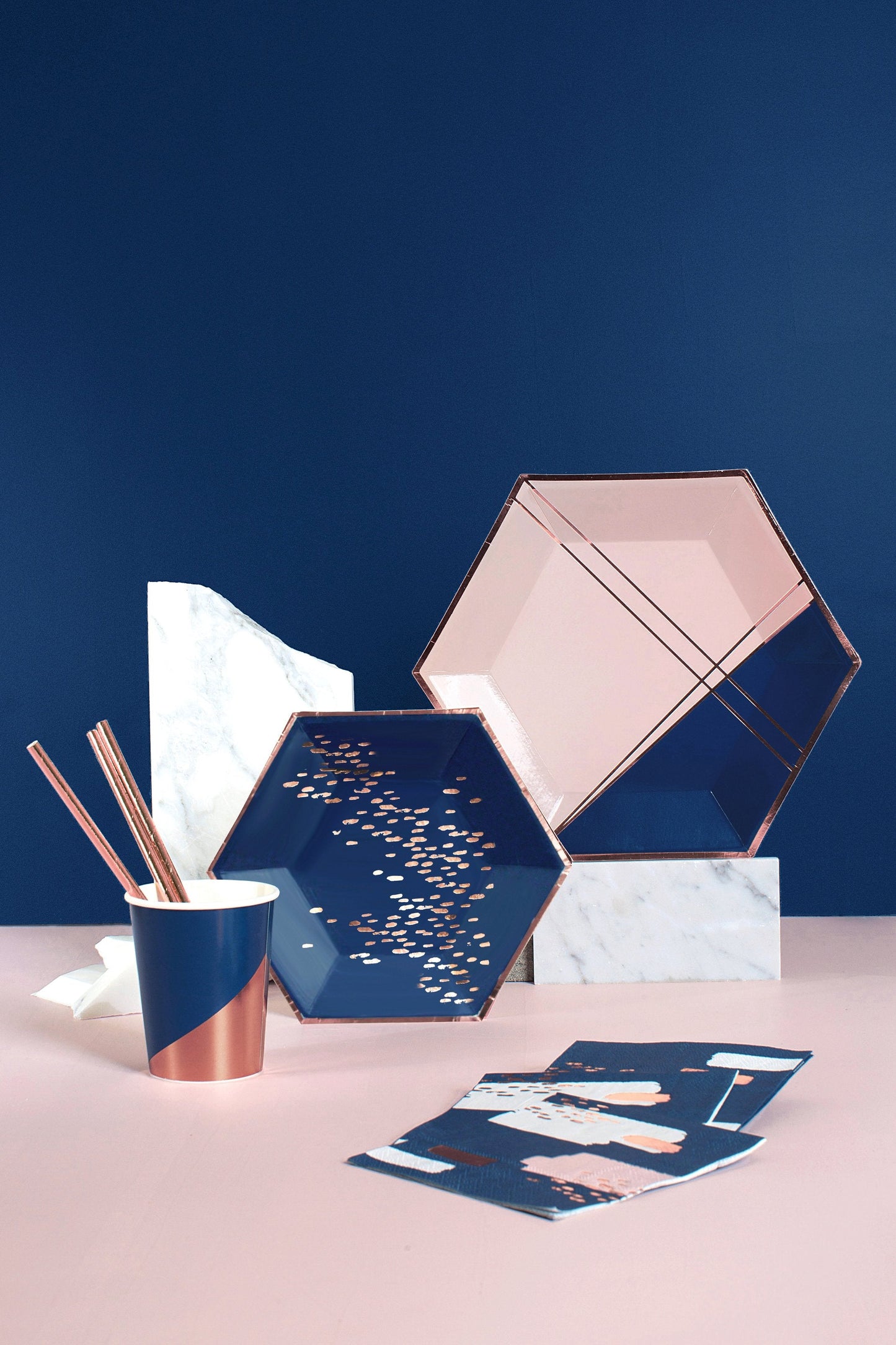Blush Pink & Navy Large Party Plates