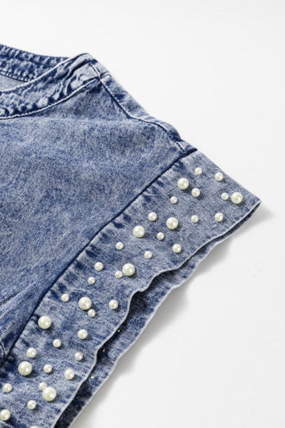 Pearl Embellished Denim Top