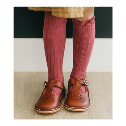 Joy Waxed Leather T-Strap Mary Jane - Cognac