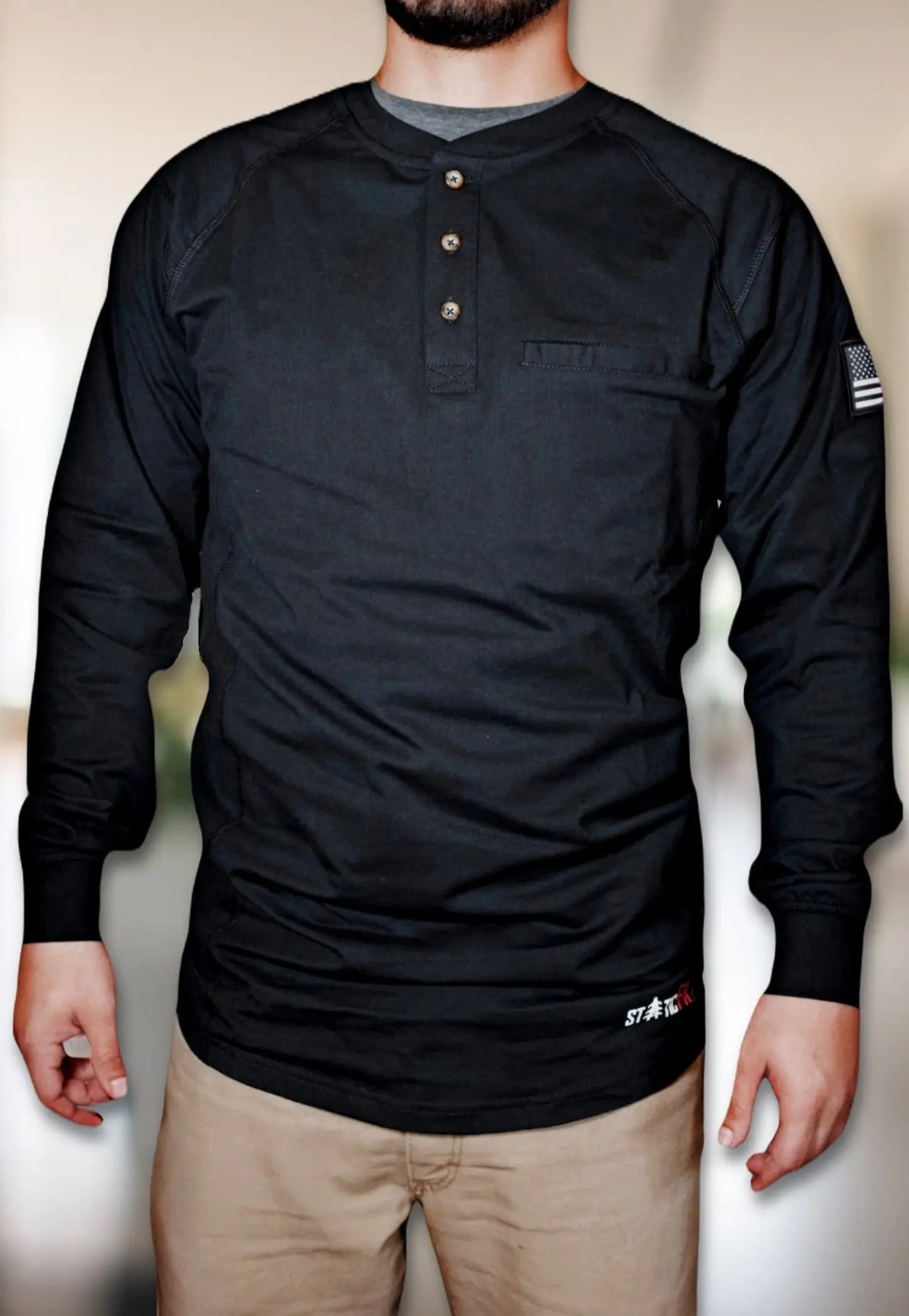 FR 3-Button Henley Shirt - Black