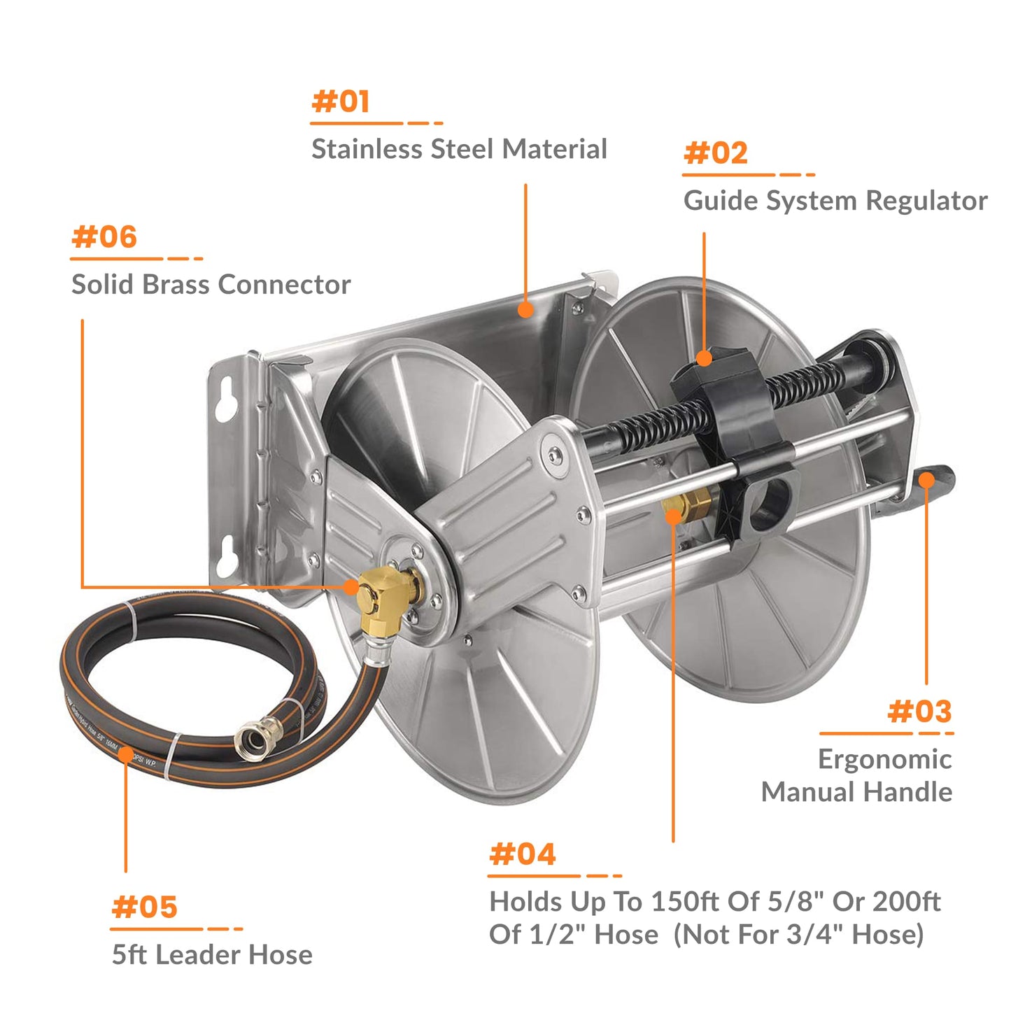 Wall Mounted Hose Reel-Stainless Steel-Heavy Duty
