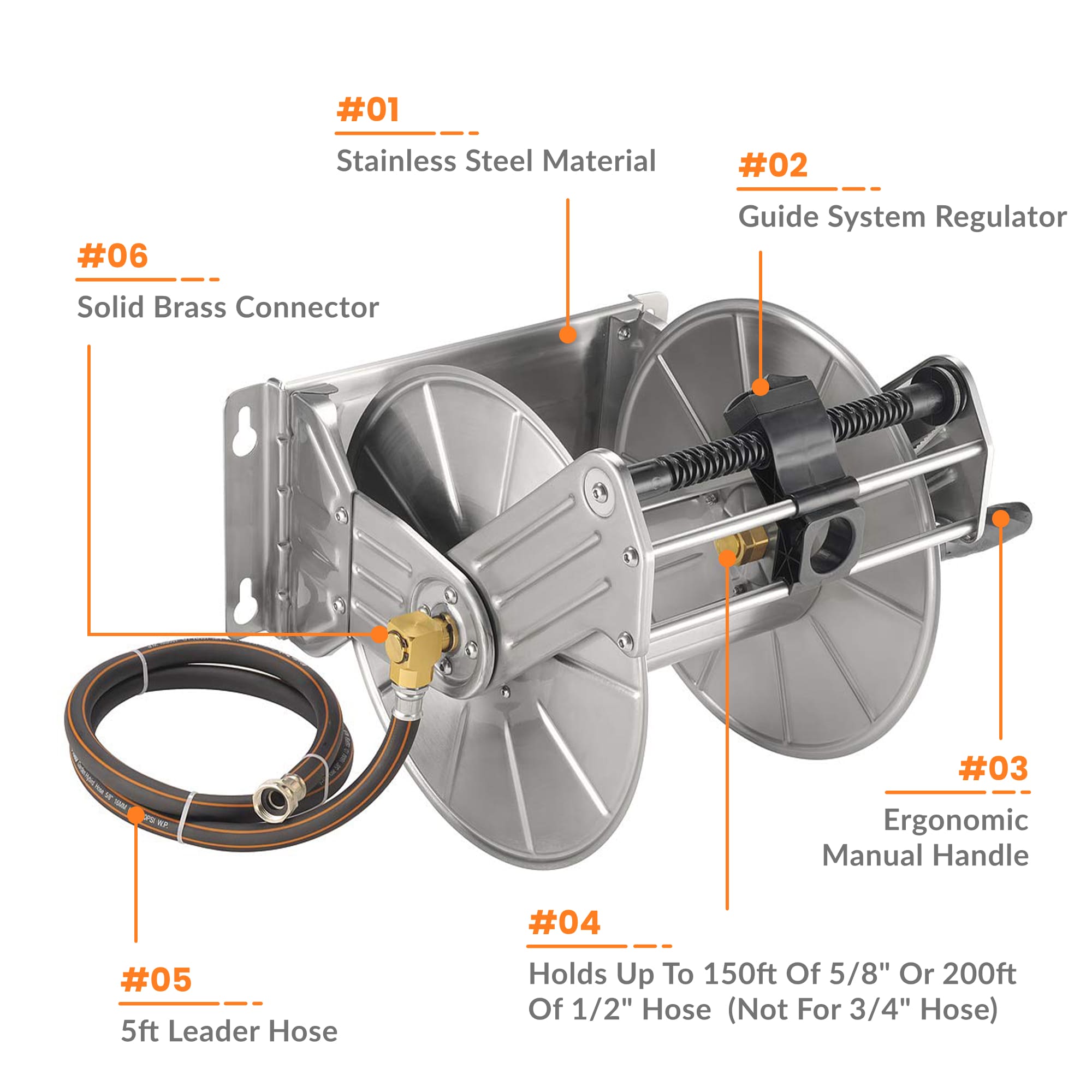 Wall Mounted Hose Reel-Stainless Steel-Heavy Duty