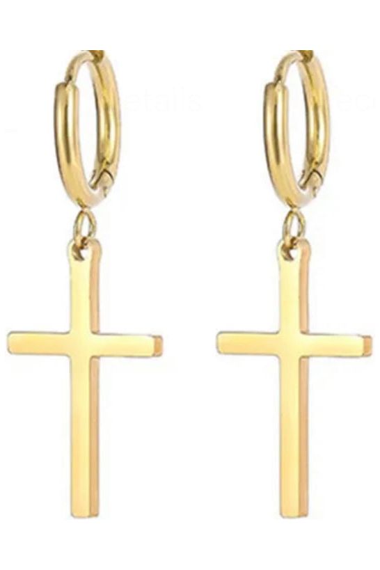 Dangle cross gold earrings