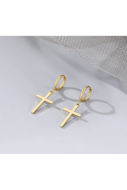 Dangle cross gold earrings