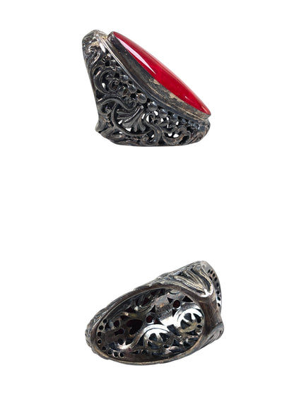 Sterling Silver Red Jasper chunky Statement Ring size 6.75