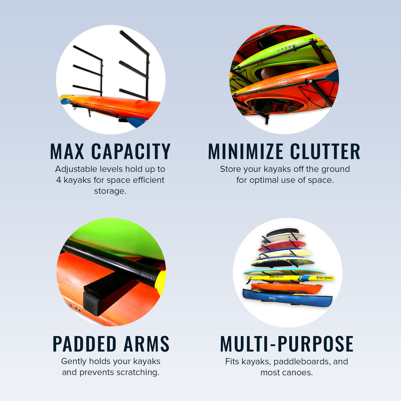 Indoor Wall Rack |  46 Inch Adjustable Height | Kayak & SUP