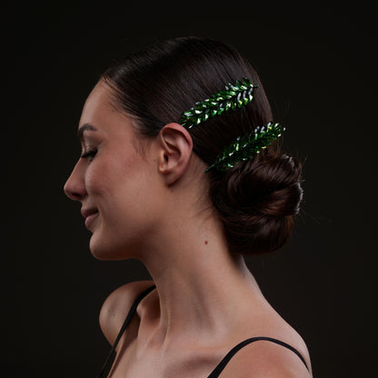 Elegant Green Crystal 2-Piece Hair Comb Set