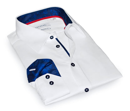 Gabe  Button-Up Shirt With Contrast Details // White  // Contemporary Fit (Regular)- final sale