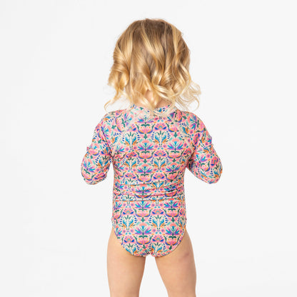 Long Sleeve Rash Guard One Piece Swimsuit (Girls)