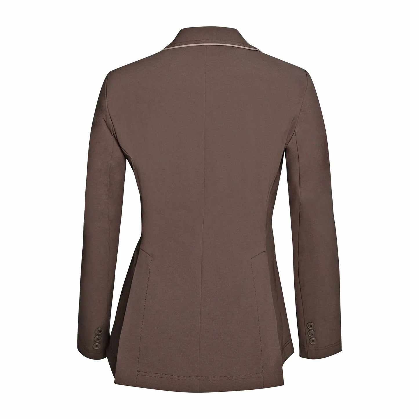 Grand Prix Ladies EQJ 3 Button Show Coat, Chocolate with Tan Piping