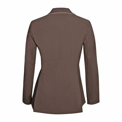 Grand Prix Ladies EQJ 3 Button Show Coat, Chocolate with Tan Piping