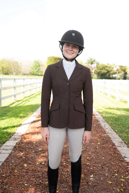 Grand Prix Ladies EQJ 3 Button Show Coat, NY Tech Fabric, Chocolate