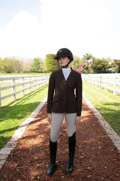 Grand Prix Ladies EQJ 3 Button Show Coat, NY Tech Fabric, Chocolate