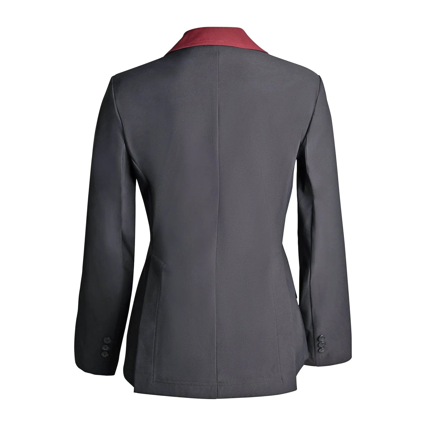 Grand Prix Ladies EQJ Classic 3 Button Show Jacket, Black with Burgundy Collar