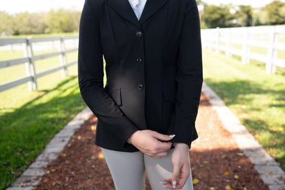 Grand Prix Ladies EQJ Classic 3 Button Show Jacket, Black with Burgundy Collar