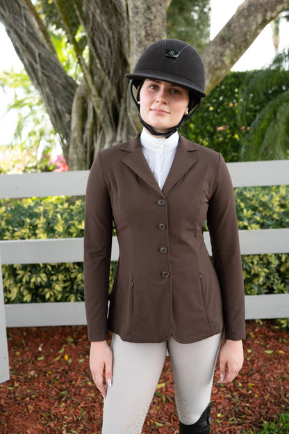 Grand Prix Quinn Show Jacket, 4 Button Front with Hidden Zipper Closure, Chocolate