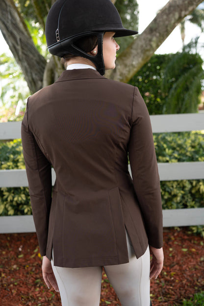 Grand Prix Quinn Show Jacket, 4 Button Front with Hidden Zipper Closure, Chocolate