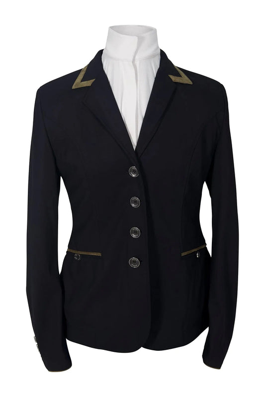 Grand Prix Saltare Premio 4 Button Riding Show Coat, Black with Moss Green