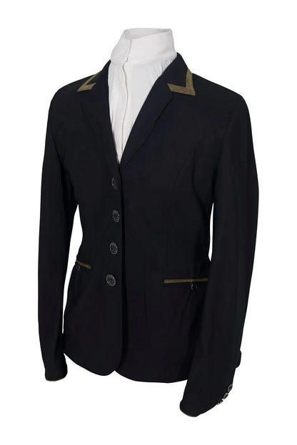 Grand Prix Saltare Premio 4 Button Riding Show Coat, Black with Moss Green