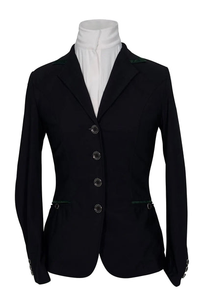Grand Prix Saltare Premio 4 Button Riding Show Coat, Black with Dark Green