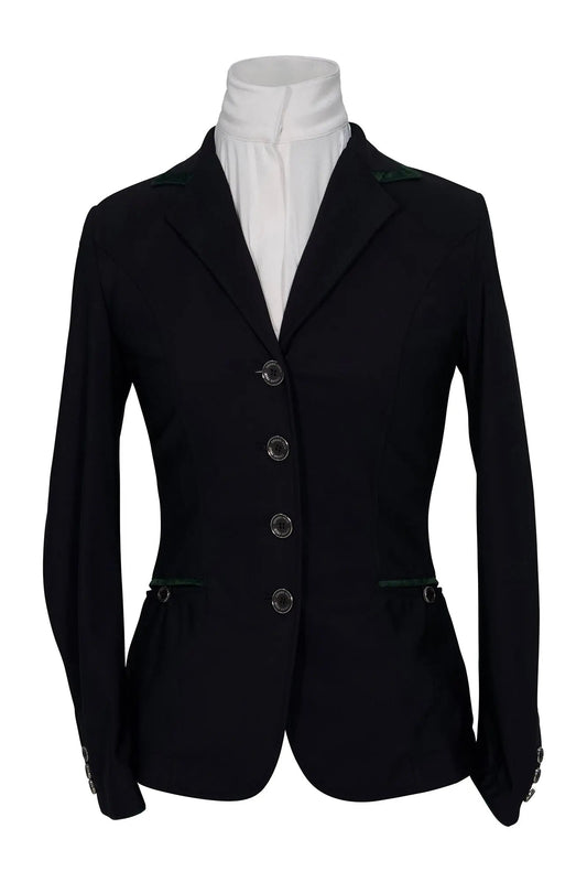 Grand Prix Saltare Premio 4 Button Riding Show Coat, Black with Dark Green