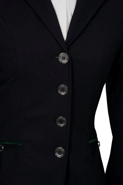 Grand Prix Saltare Premio 4 Button Riding Show Coat, Black with Dark Green