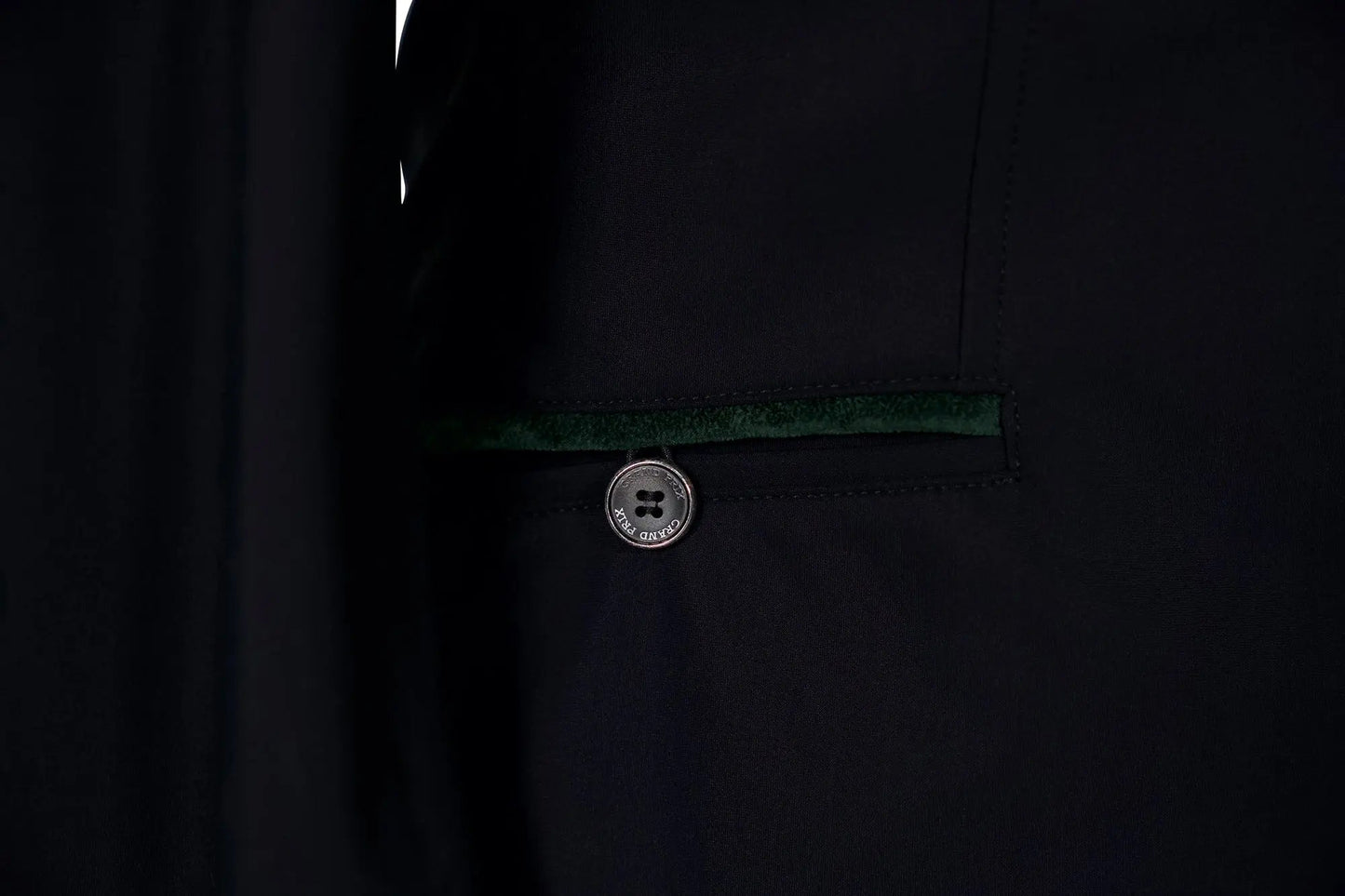Grand Prix Saltare Premio 4 Button Riding Show Coat, Black with Dark Green