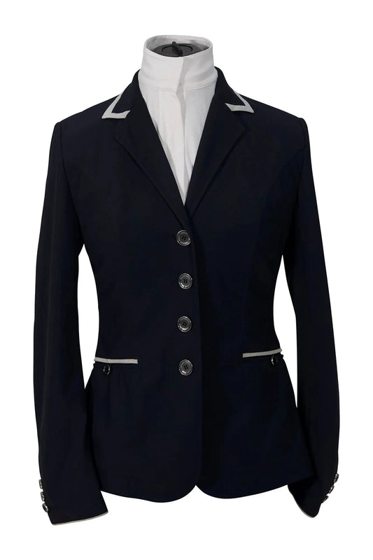 Grand Prix Saltare Premio 4 Button Riding Show Coat, Navy with Grey