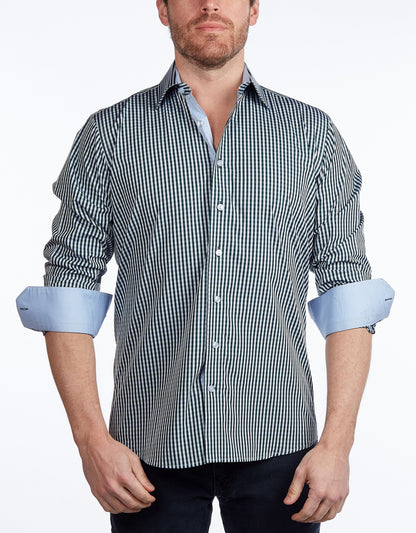 Green Signature Shirt //  - Contemporary Fit - contrast  trimming - final sale - Size Small