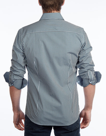 Green Signature Shirt //  - Contemporary Fit - contrast  trimming - final sale - Size Small