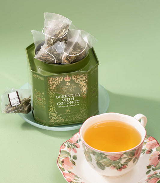 Green Tea with Coconut, Ginger and Vanilla, HRP Tin of 30 Sachets